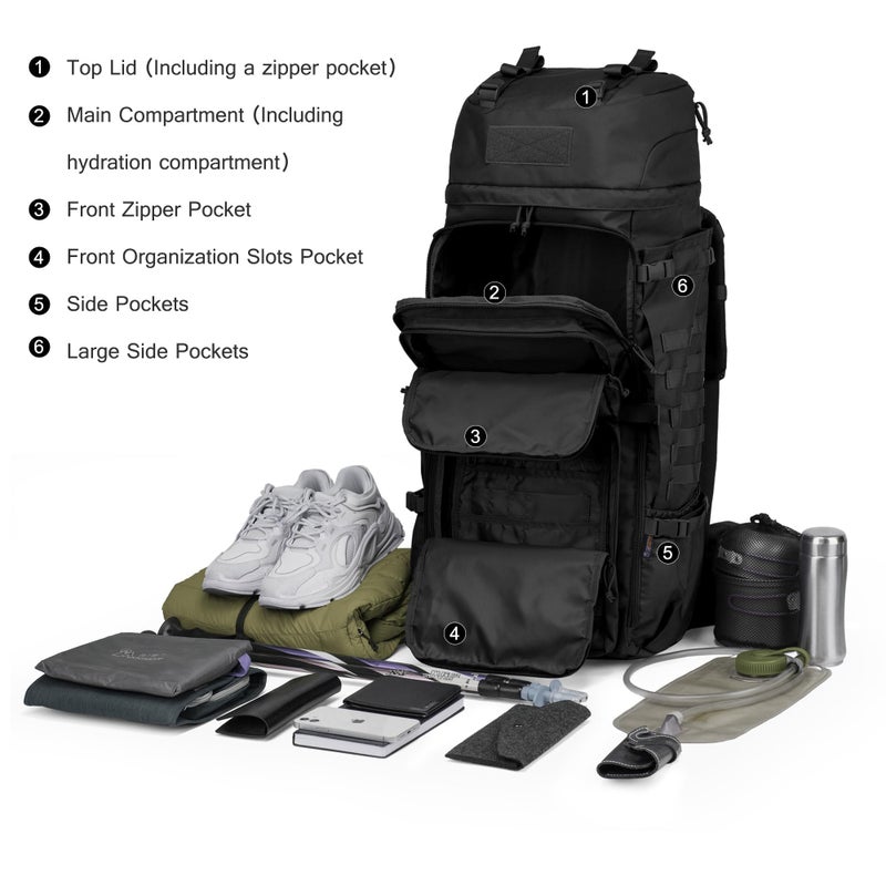 Mardingtop 75L Molle Hiking Internal Frame Backpacks with Rain Cover for Camping,Backpacking,Travelling(Black) - Image 5
